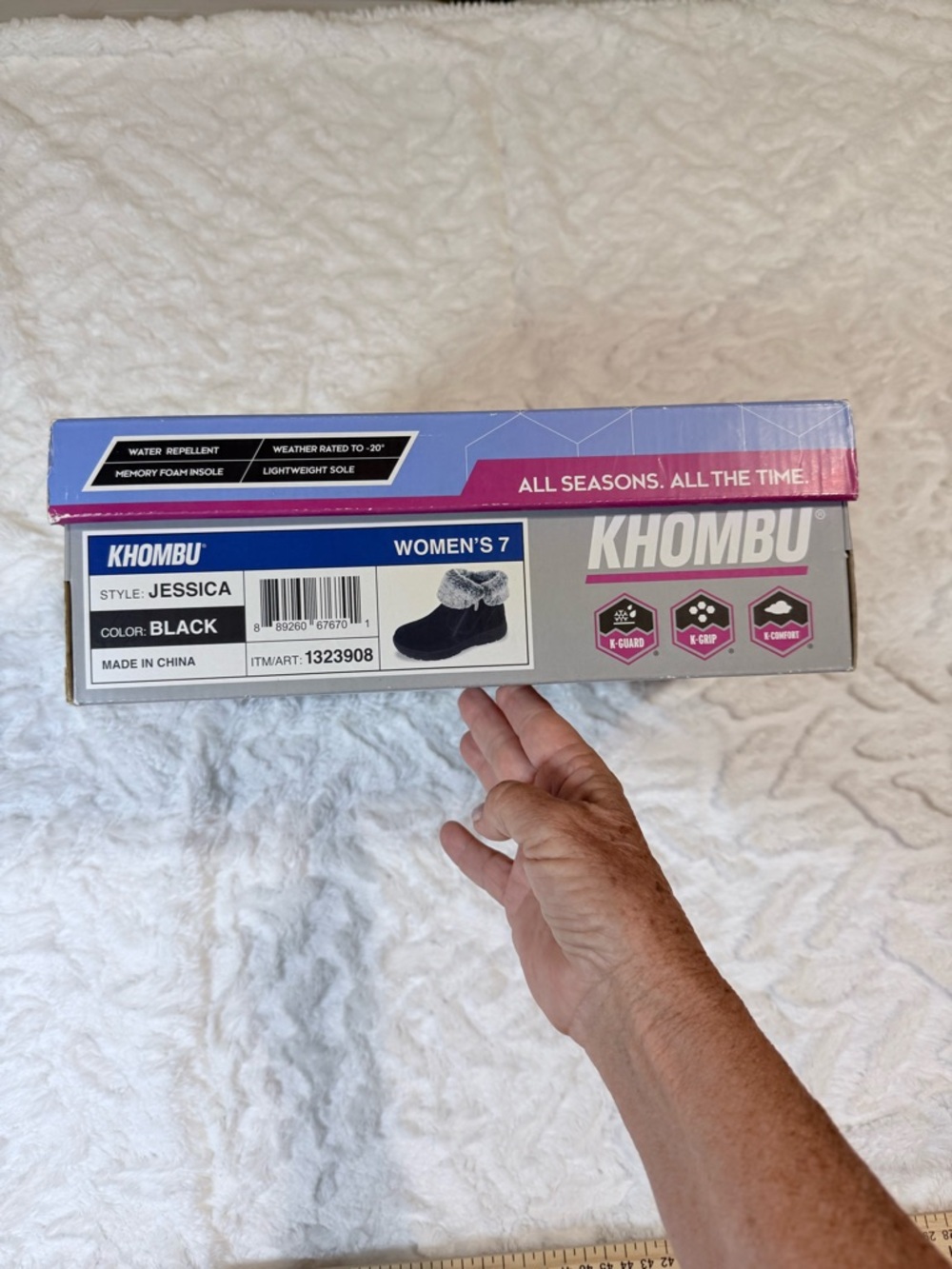 Khombu Black Ankle Boots with Gray Faux-Fur Cuff - size 7- new in box - Picture 3 of 15